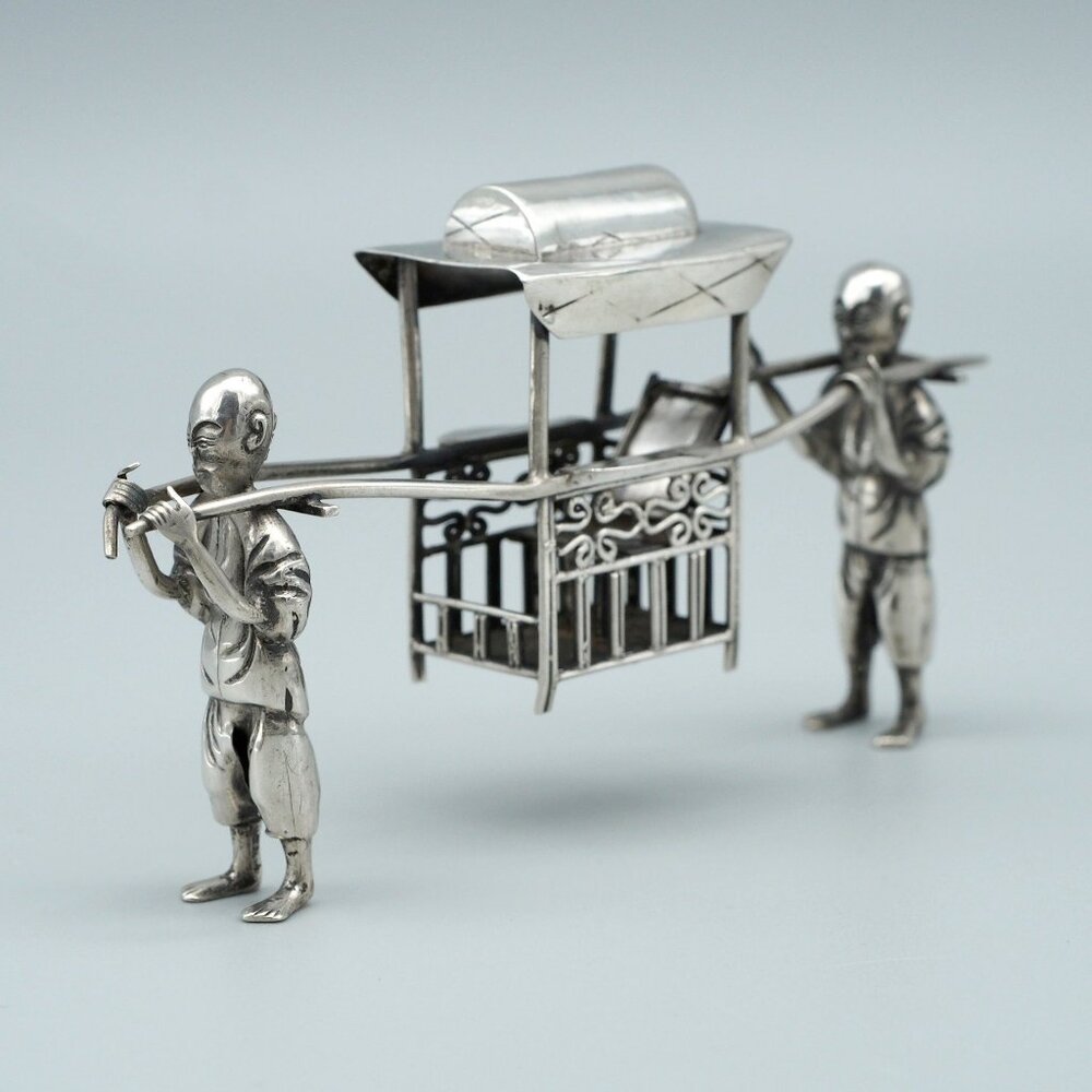 Sterling Silver Sedan Chair Porter Figurine Antique Early 1900s